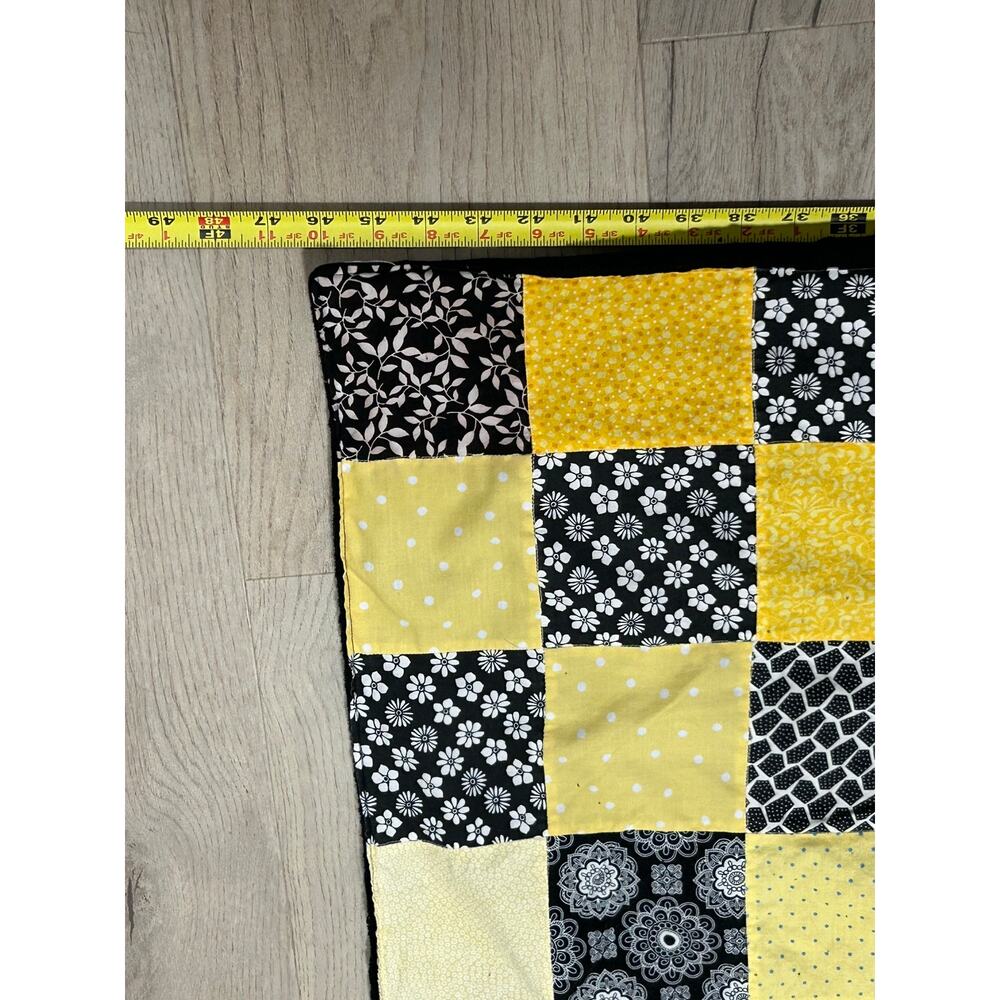 Handmade Black Yellow White Patchwork Quilt Throw Soft Minky Backing 60x47 - Picture 6 of 6